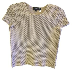 Theory Ferson Glossed Boxy Tee Diamond Knit Beige Short Sleeve Top Size P